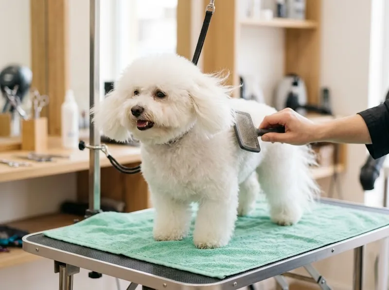 Um cão felpudo a ser seco depois do banho